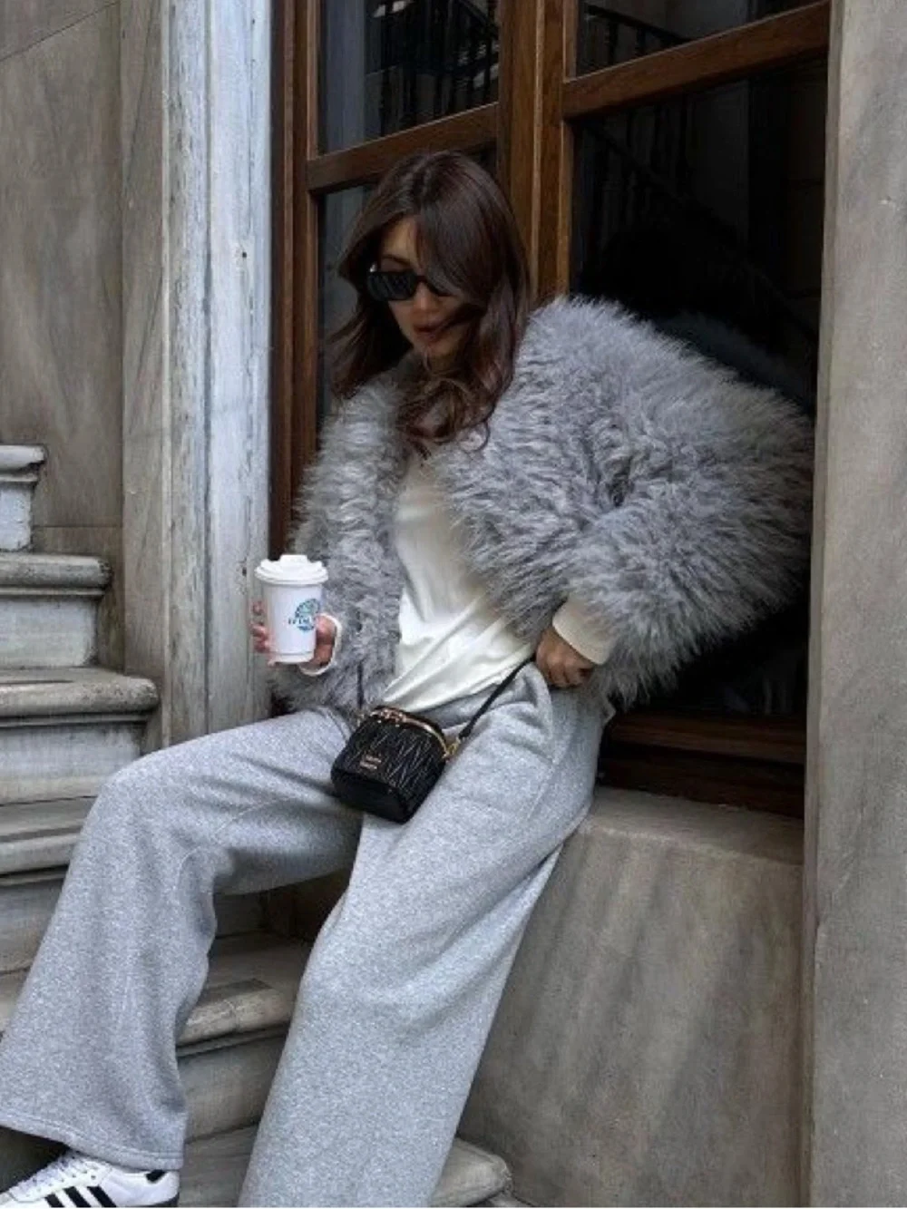 women shaggy faux fur jacket blazer
